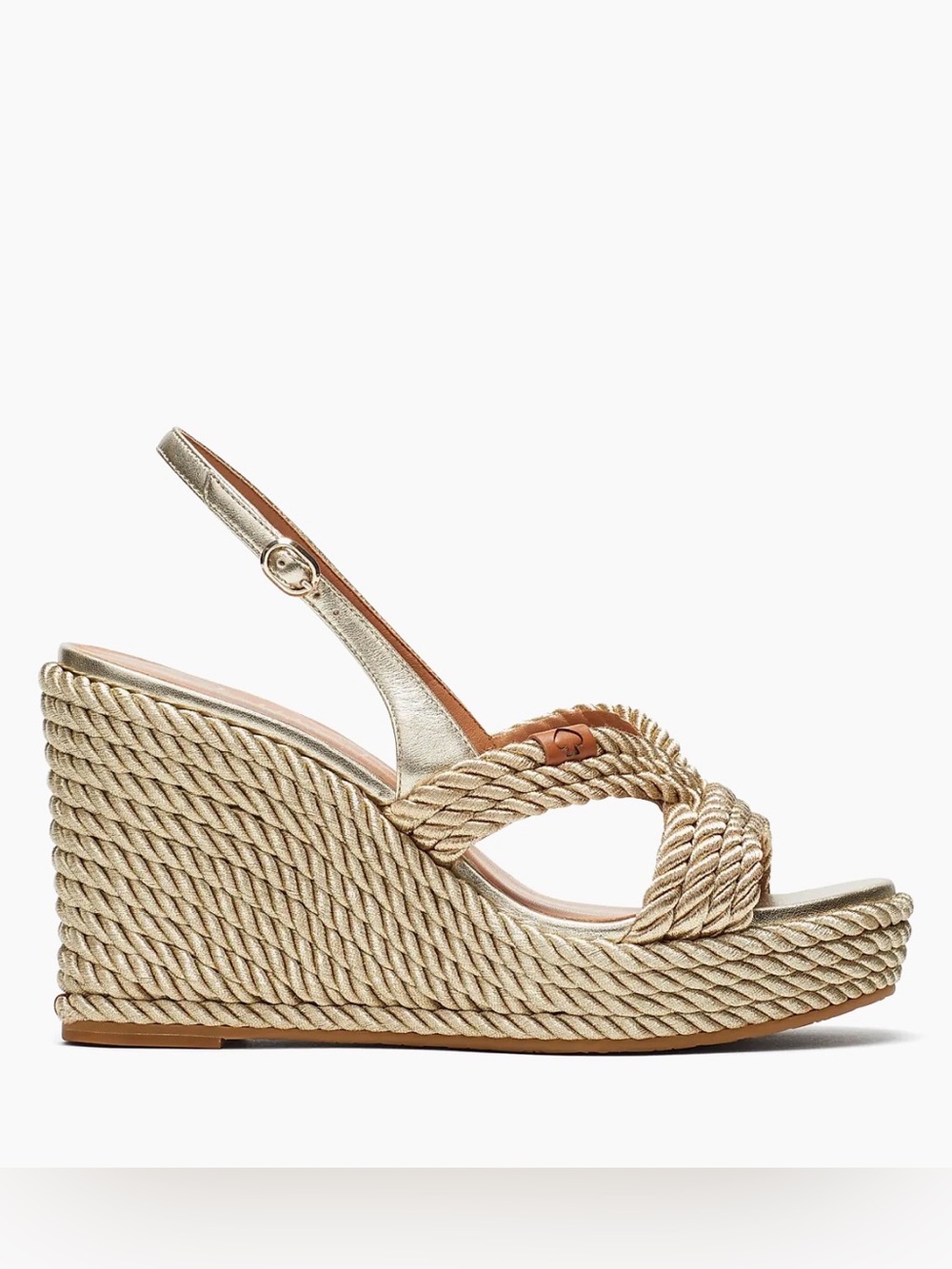 Kate Spade Tahiti Woven Metallic Pale Gold Wedge Sandals - Women's - Picture 2 of 13